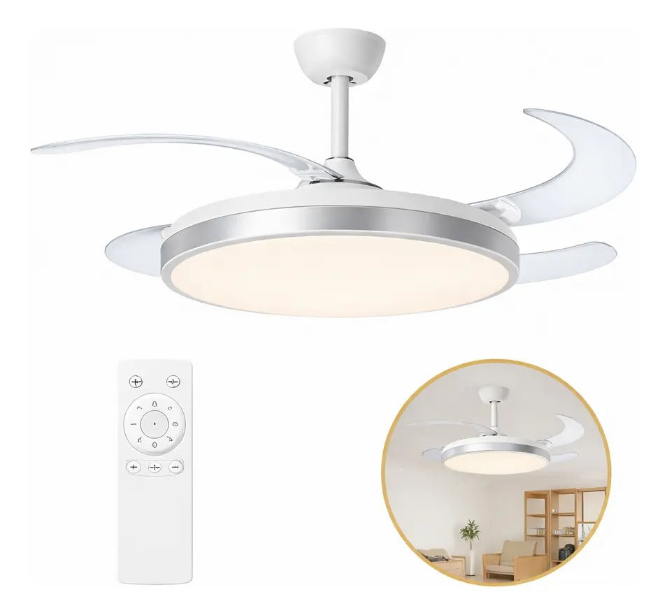 Ventilador de Techo con Lámpara LED Retráctil + Control remoto