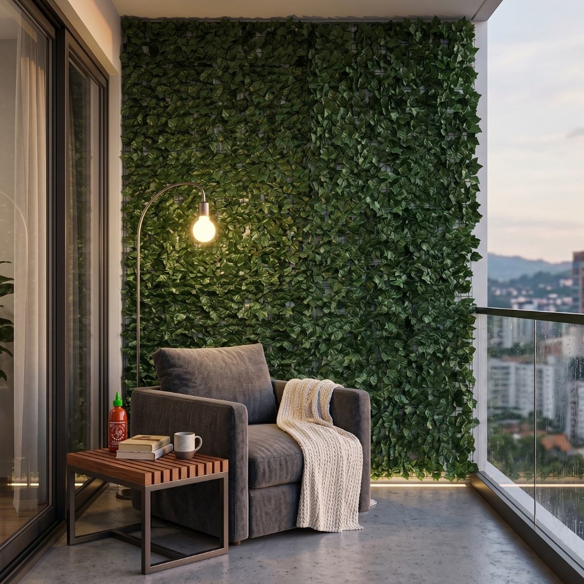 Panel de follaje de hiedra artificial para jardines verticales, muros de setos y pantallas de privacidad (100 x 100 cm)