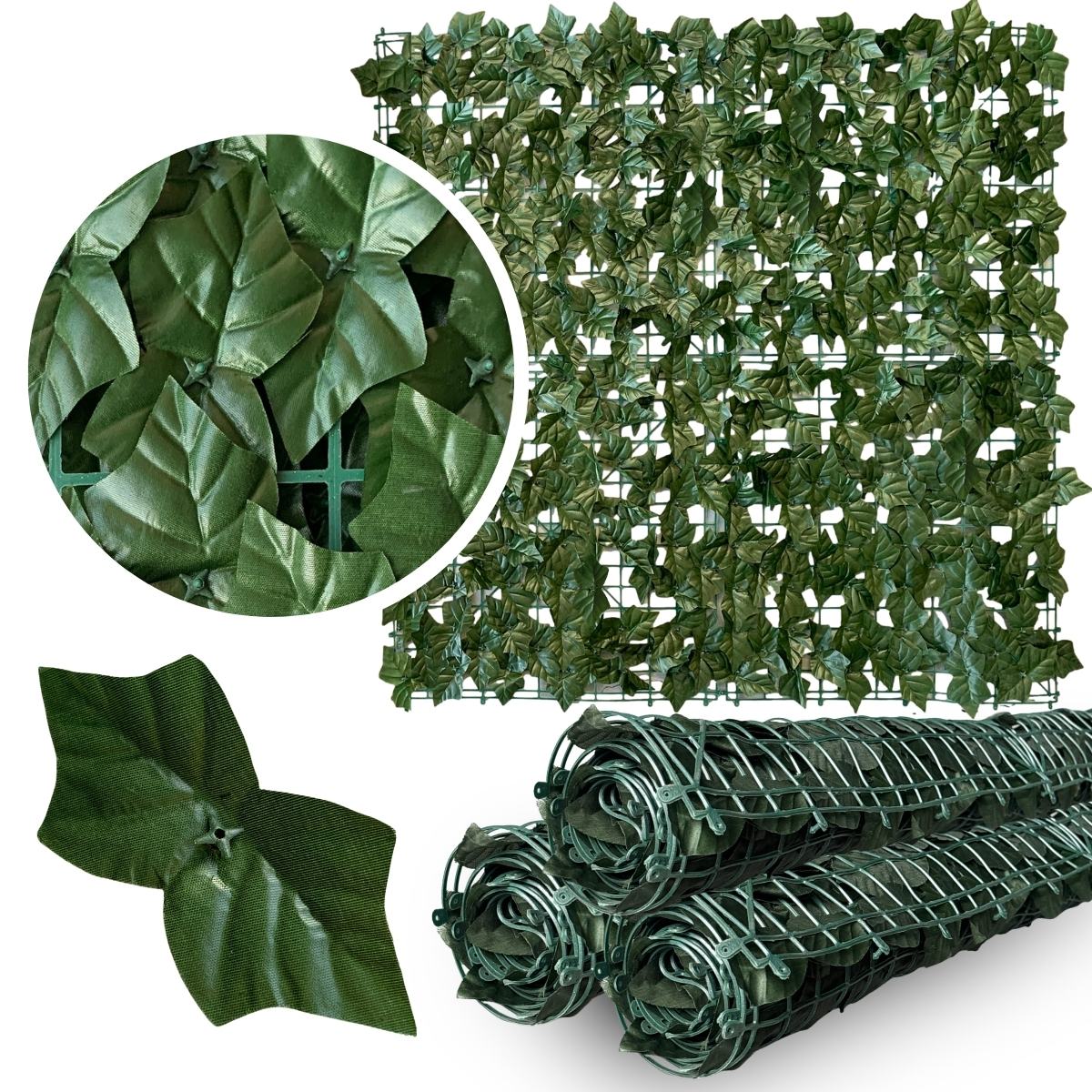 Panel de follaje de hiedra artificial para jardines verticales, muros de setos y pantallas de privacidad (100 x 100 cm)