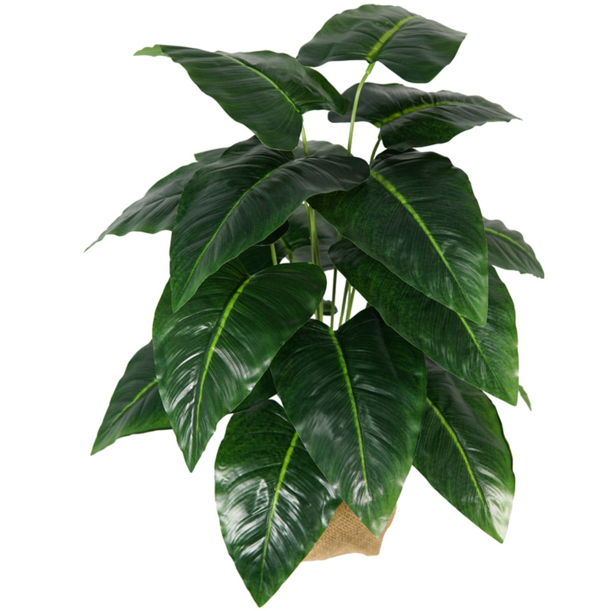 Planta de Alocasia verde de aspecto realista con 18 hojas – 58 cm