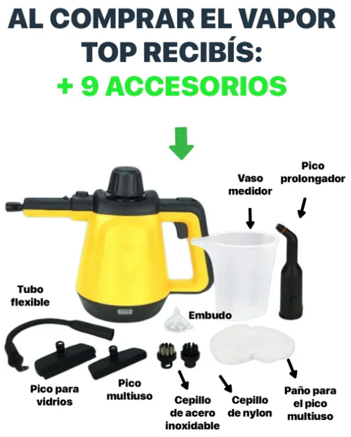 Limpiador a Vapor Portátil con 9 Accesorios