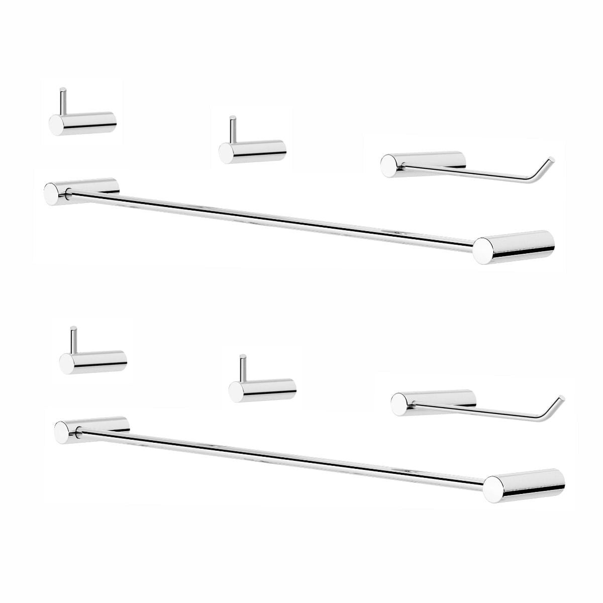 Kit de accesorios de baño de metal Grego – 2 juegos (8 piezas) – Juego de soportes redondos Orion de alto brillo