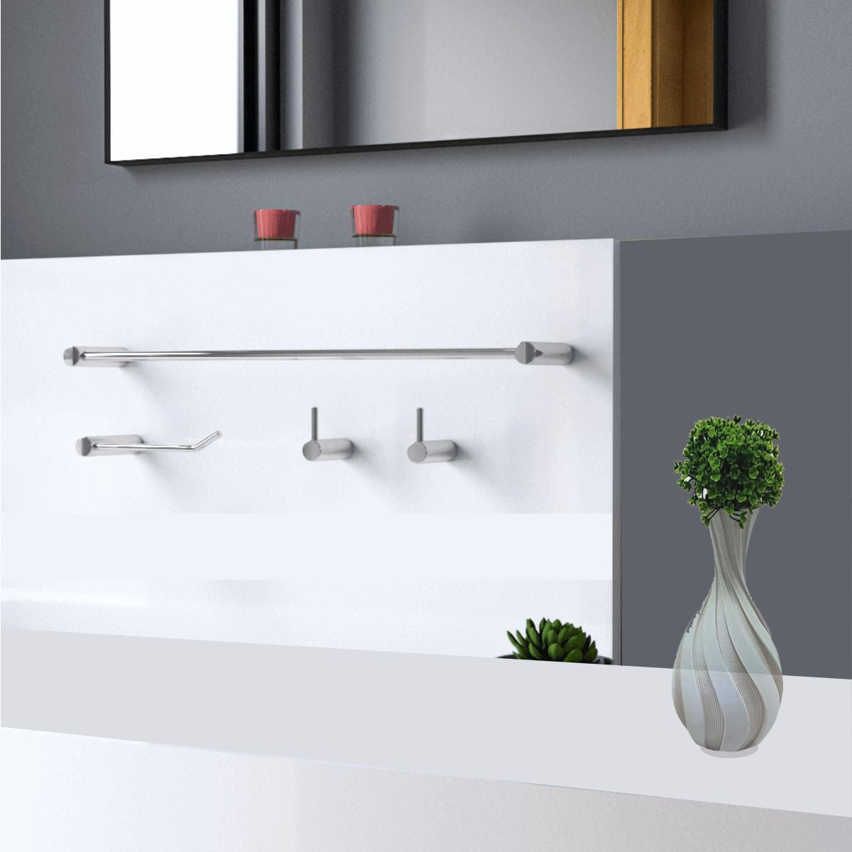 Kit de accesorios de baño de metal Grego – 2 juegos (8 piezas) – Juego de soportes redondos Orion de alto brillo