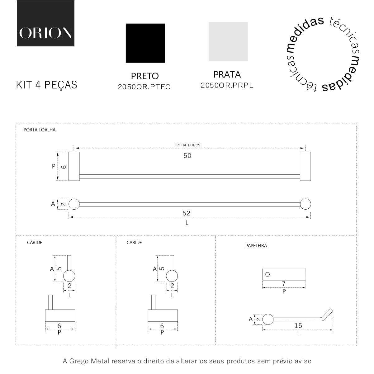 Kit de accesorios de baño de metal Grego – 2 juegos (8 piezas) – Juego de soportes redondos Orion de alto brillo