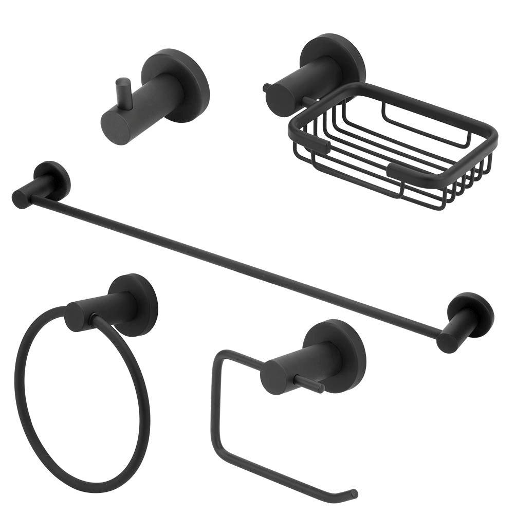 Juego completo de 5 piezas de accesorios de baño de acero inoxidable negro