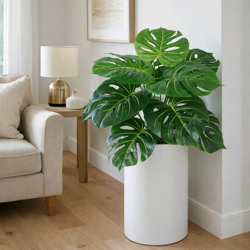 Planta Costilla de Adán, 12 hojas, 43 cm, follaje realista